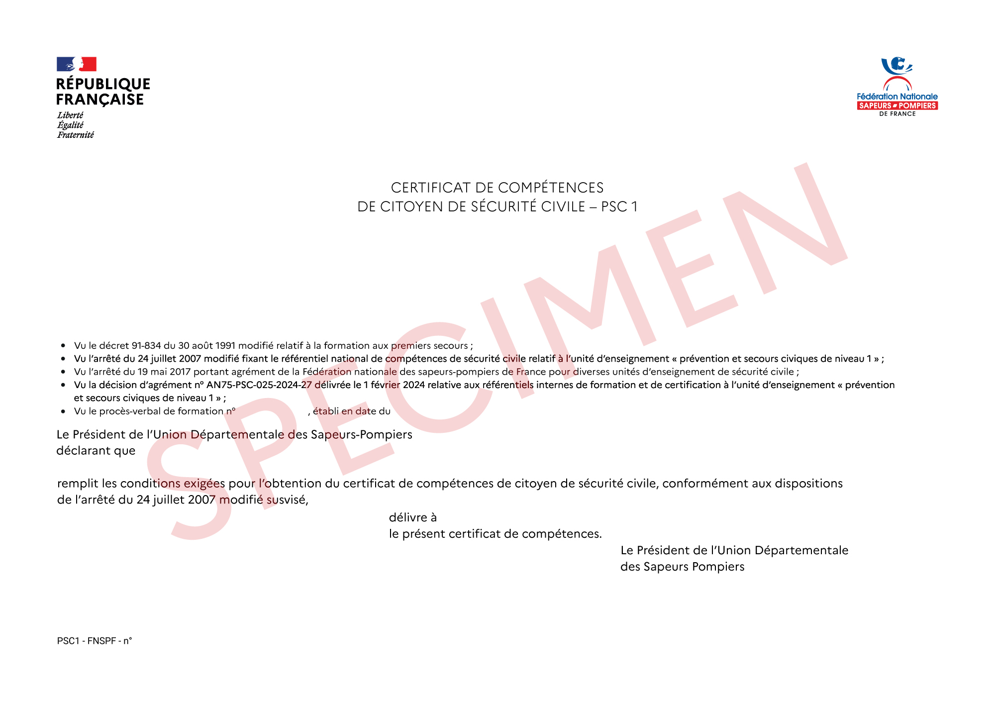 Générateur de certificats de compétence - FNSPF